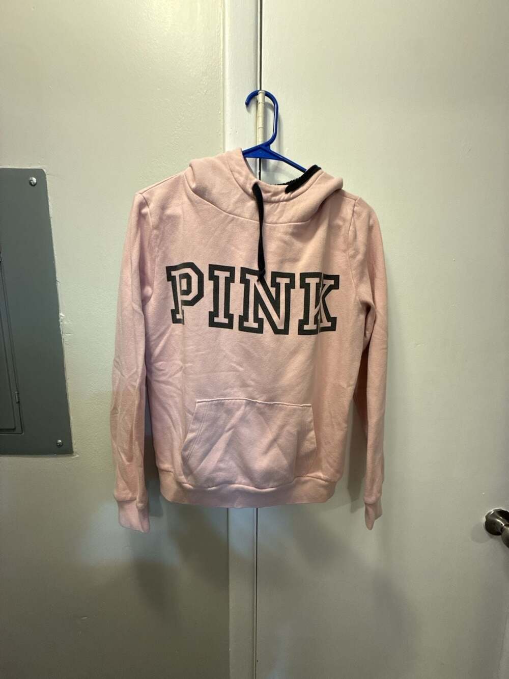 Victoria's Secret PINK Hoodie Size M Pink Black Sherpa Lined Pullover